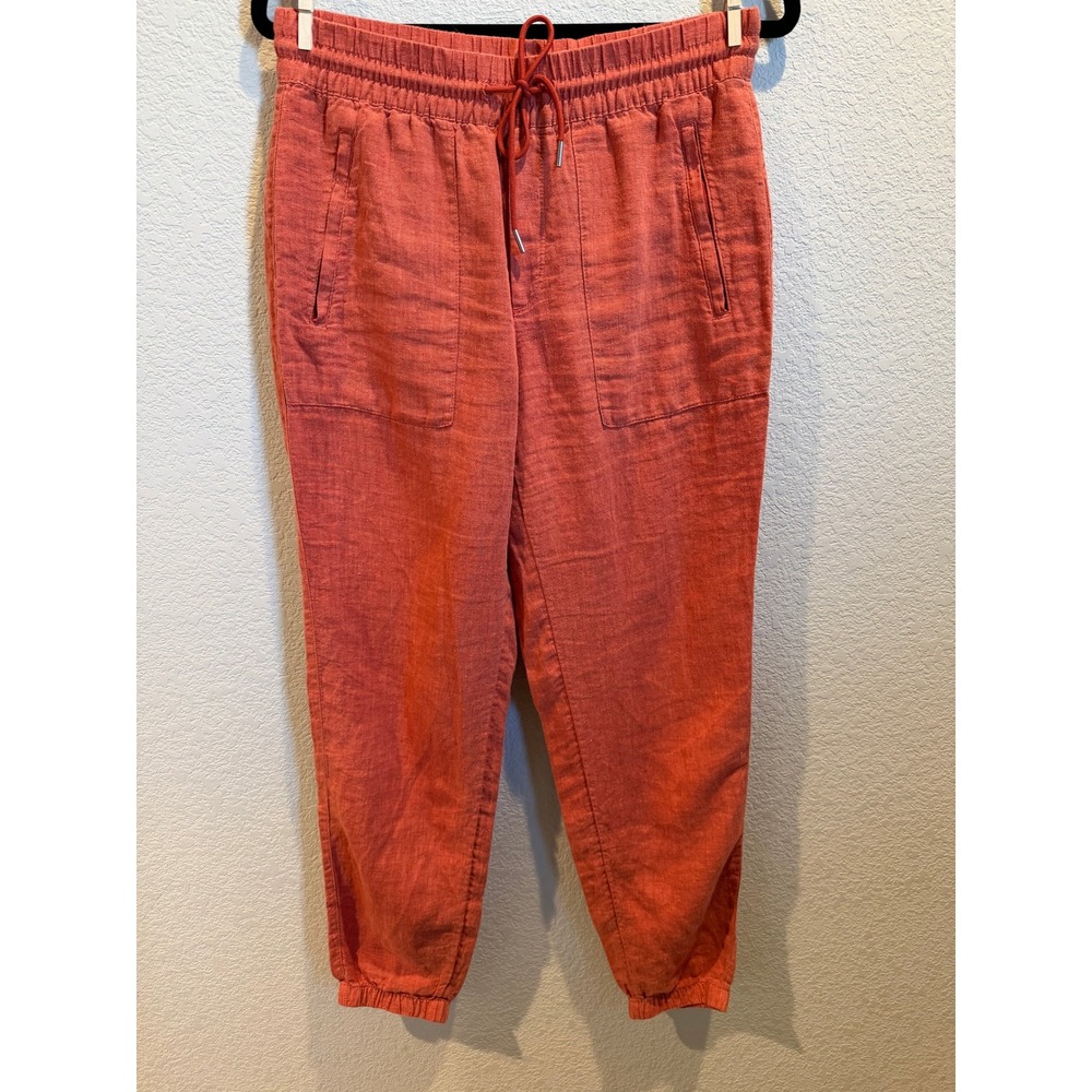 Athleta Linen Blend Jogger Pants Coral Orange Drawstring Elastic Waist Womens 4T
